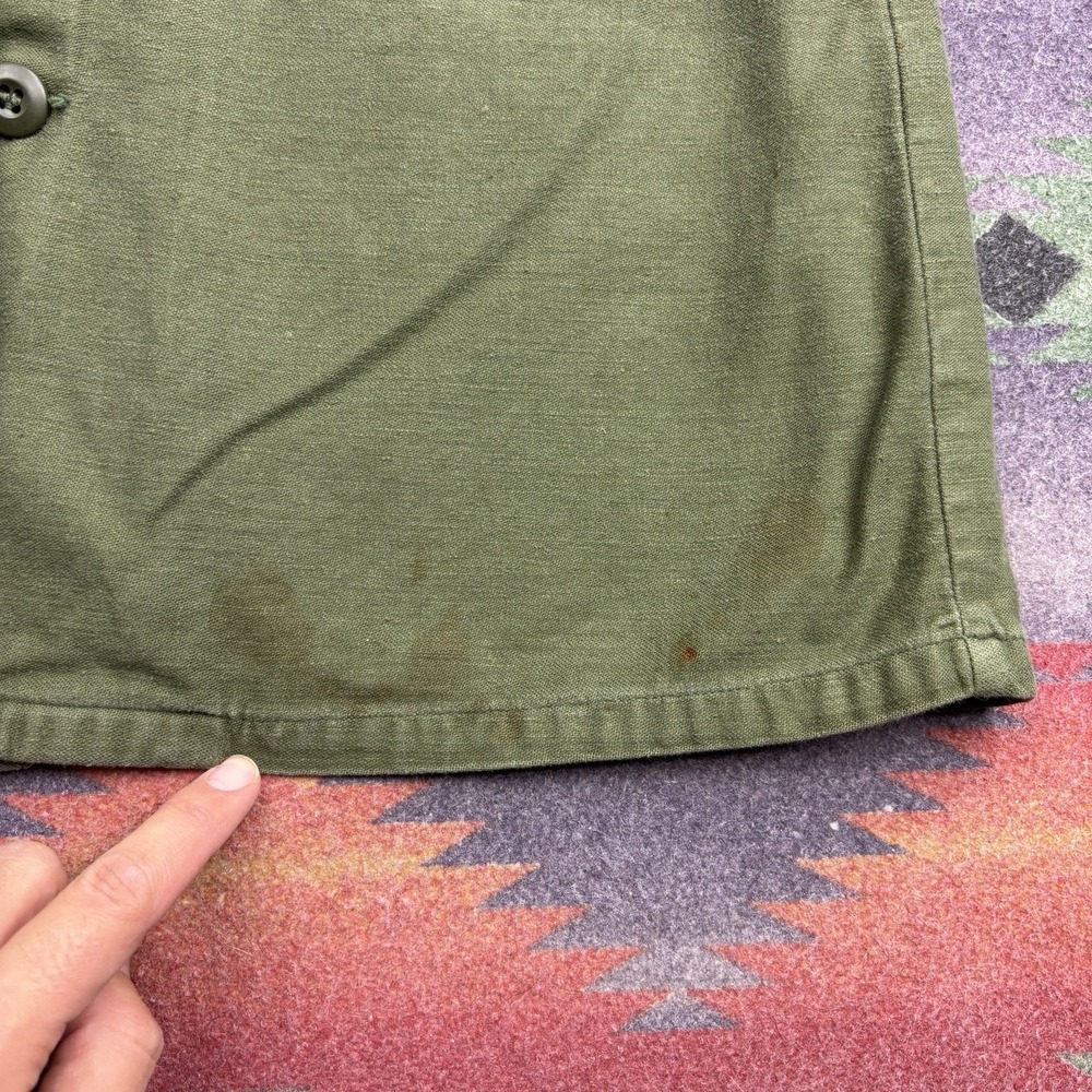 Vintage 70s OG-107 Sateen Shirt Men's Medium 15.5x33 Green Army Vietnam Military - Picture 5 of 10